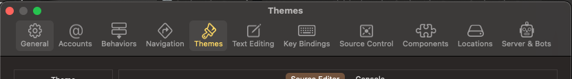 Settings tabs in Xcode Preferences window