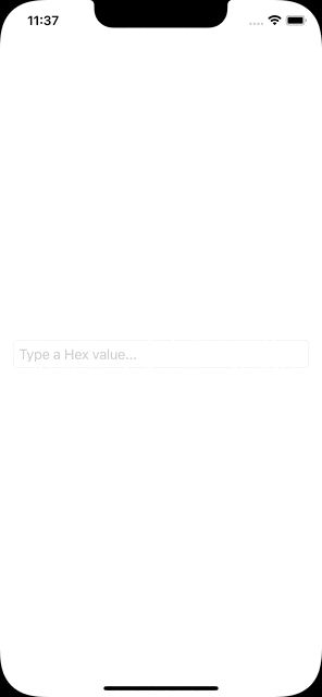 A text field where entering first a valid hex value and then an invalid value. The valid value is formatted with the hashtag character.