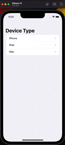 An iPhone device performing default navigation from one view to another.