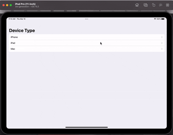 An iPad performing navigation and navigation style is set to stack.