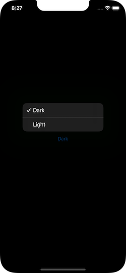 Menu picker style displaying Dark and Light options.