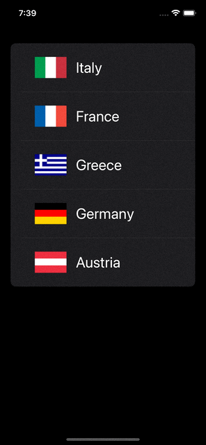 Pull to refresh list. A new country is added to the top on each refresh.
