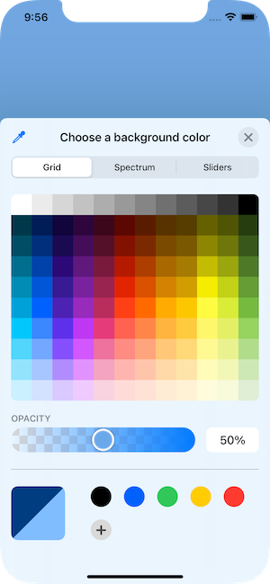 Presented color picker showing grid view.