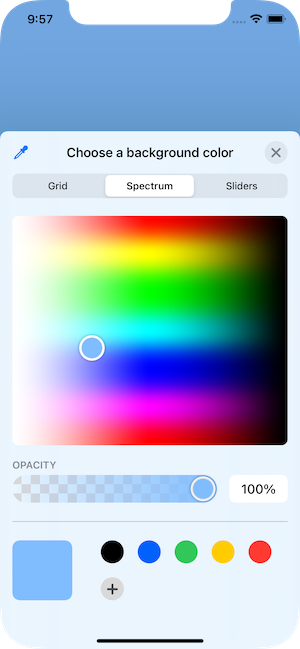 Presented color picker showing color spectrum.