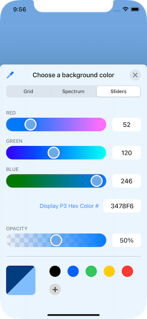 Presented color picker showing color sliders.