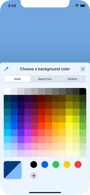 Presented color picker showing grid without opacity slider.